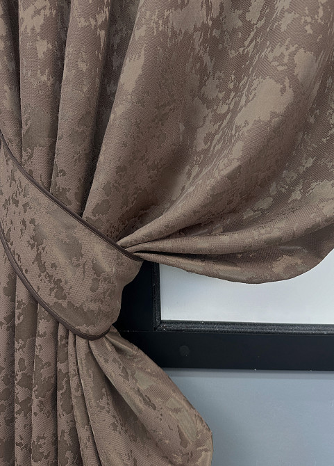 Комплект коротких штор VR-Textil Льон мармур Pavliani VO № 1718ш какао 130х170 см 2 шт (35-0344) Київ - фото 4