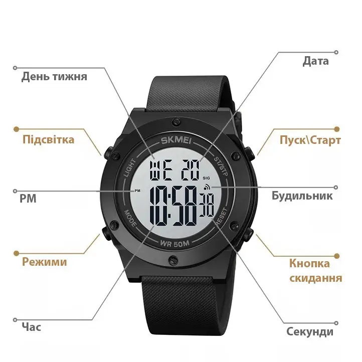 Мужские спортивные часы Skmei 1772 (Черный с белым) Киев - изображение 5