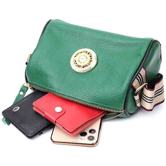 Жіноча сумка з оригінальною прикрасою з натуральної шкіри Зелена (Vintage) Київ