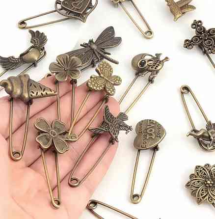 Набір вінтажних декоративних шпильок брошок 5 шт бронзові pins для одягу та рукоділля Київ