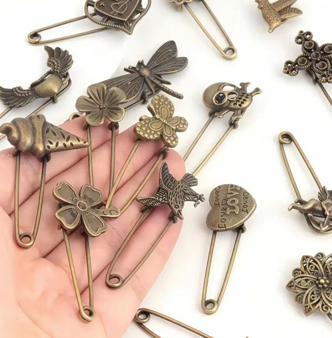 Набір вінтажних декоративних шпильок брошок 5 шт бронзові pins для одягу та рукоділля Київ - фото 3
