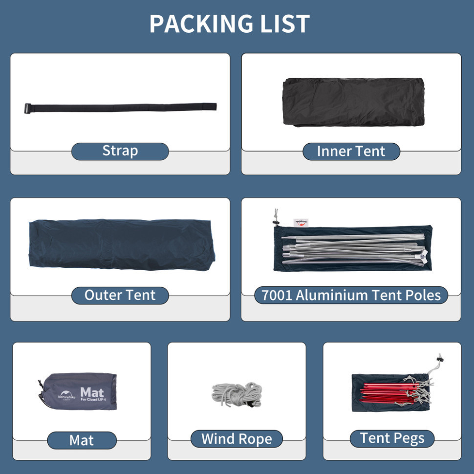 Намет легкий тримісний з футпринтом Naturehike Cloud Up 3 UL NH18T030-TT 20D (Темно-синій) Київ - фото 3