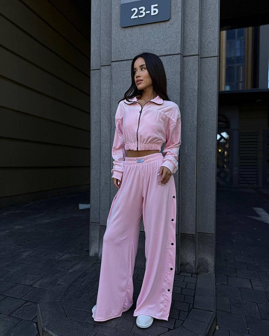 Жіночий теплий стильний костюм-трійка з м'якого велюру. Рожевий, 42/44 Одеса - фото 10