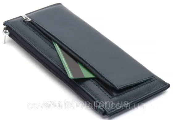 Тонкий кожаный кошелек на молнии ST Leather 025 Dark Blue Киев