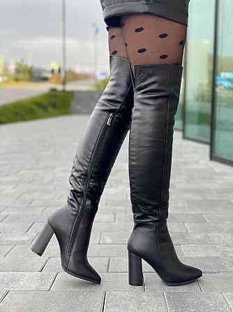 Nivelle Ботфорти жіночі чорні, натуральна шкіра, зимові на високому каблуці 5493 / Чоботи шкіря Коломия