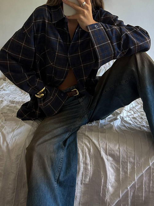 Жіноча трендова сорочка оверсайз у клітинку фланель Джинс Одеса - фото 4