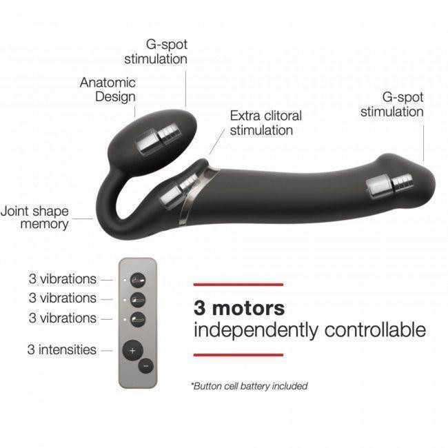 Безремневой страпон с вибрацией Strap-On-Me Vibrating Black L, диаметр 3,7см, пульт ДУ, регулируемый Sex Aura Киев - изображение 4