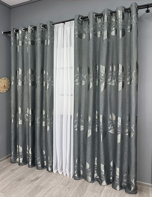 Комплект штор на люверсах VR-Textil Льон Рогожка № 1692ш Сірий 150х250 см 2 шт (37-0238) Київ - фото 4