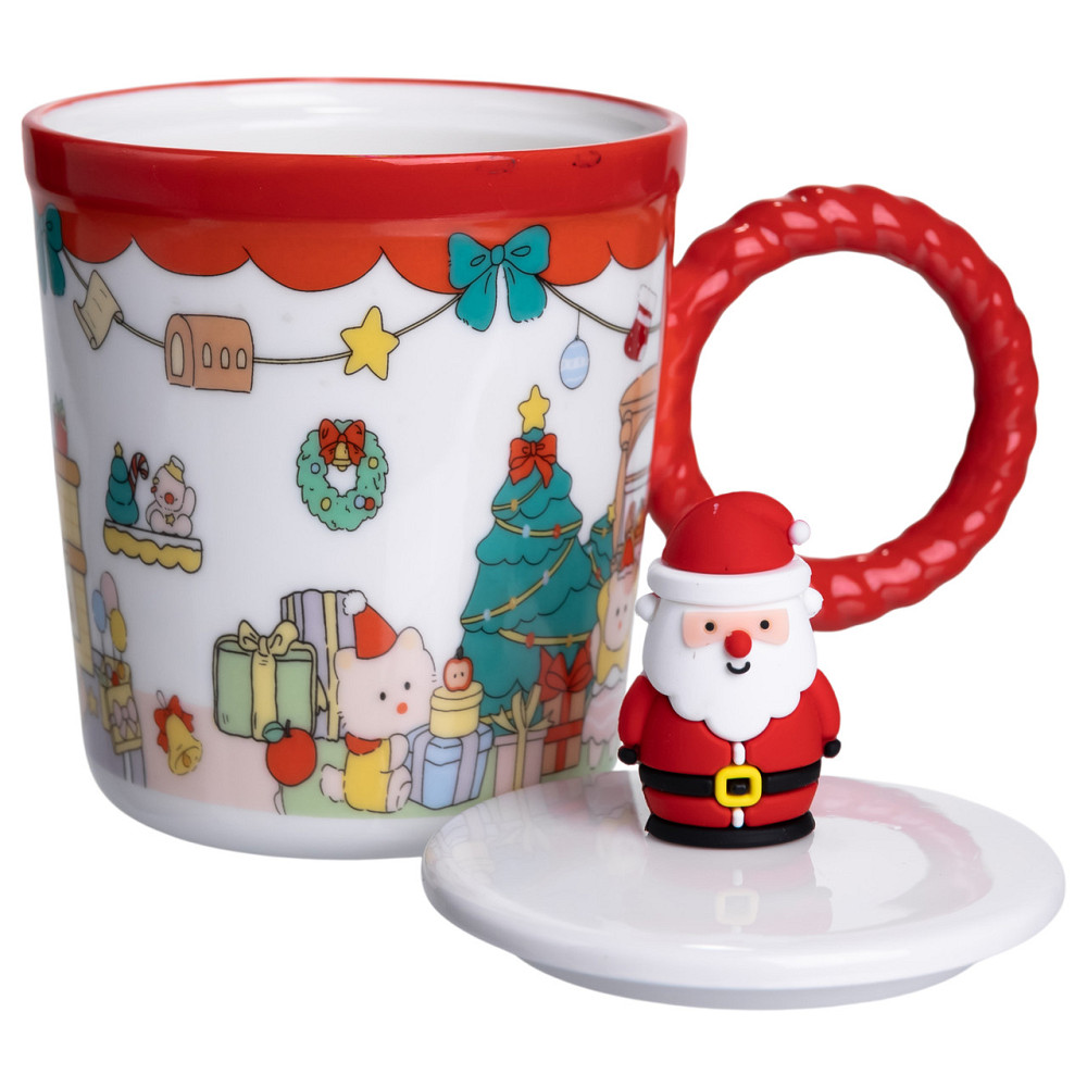 Yiwu Чашка порцелянова з кришкою Санта 400 (мл) Червона Yiwu FM-CS-36A Коломия - фото 2