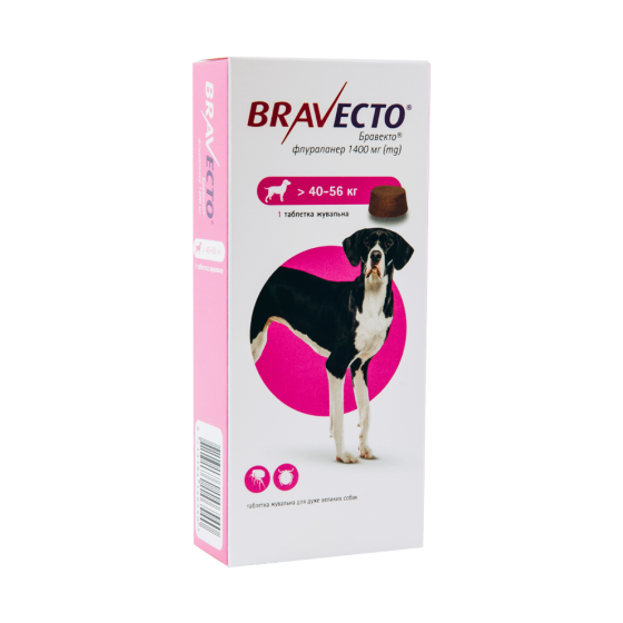 Бравекто 1400 мг 1 табл. для собак 40-56 кг (от блох и клещей на 3 мес) MSD Нидерланды (срок до 07.2026 г) Винница