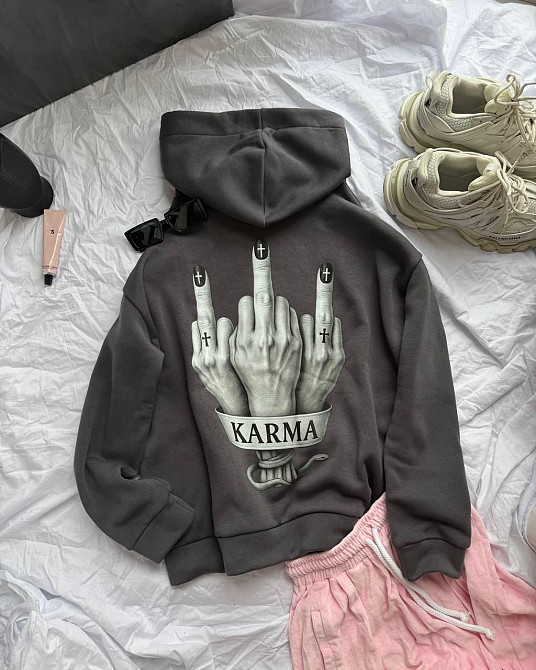 Жіноча трендова тепла худі тринитка на флісі Графіт Одеса - фото 2