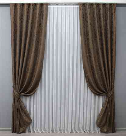 Комплект готових штор VR-Textil Льон мармур Pavliani AL № 1575ш Коричневий 150х270 см 2 шт (33-0435) Київ