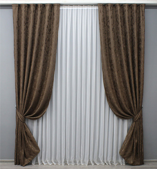 Комплект готових штор VR-Textil Льон мармур Pavliani AL № 1575ш Коричневий 150х270 см 2 шт (33-0435) Київ - фото 2