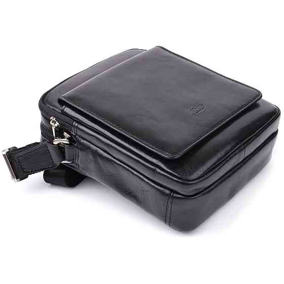 Відмінна чоловіча сумка з кишенями з гладкої натуральної шкіри Tony Perotti 20857_1 (9148-17 nero) Чорний Київ