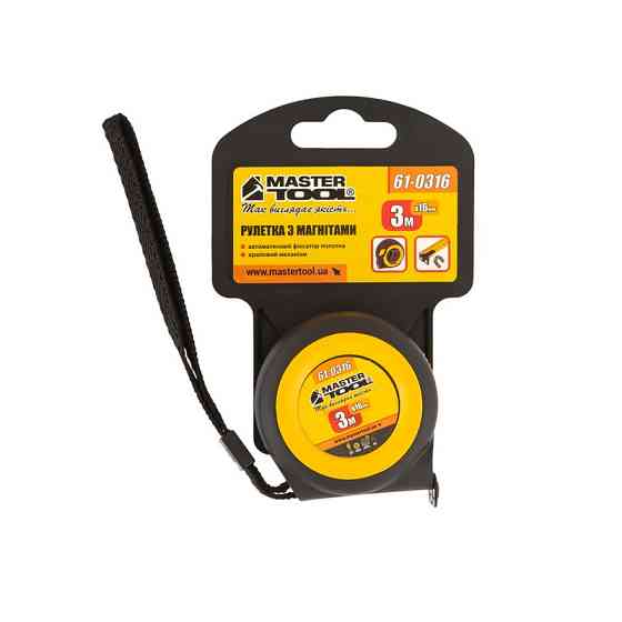 Рулетка MASTERTOOL 3 м×16 мм з магнітами автоматичний фіксатор покриття TPR храповий механізм 61-0316 Коломия
