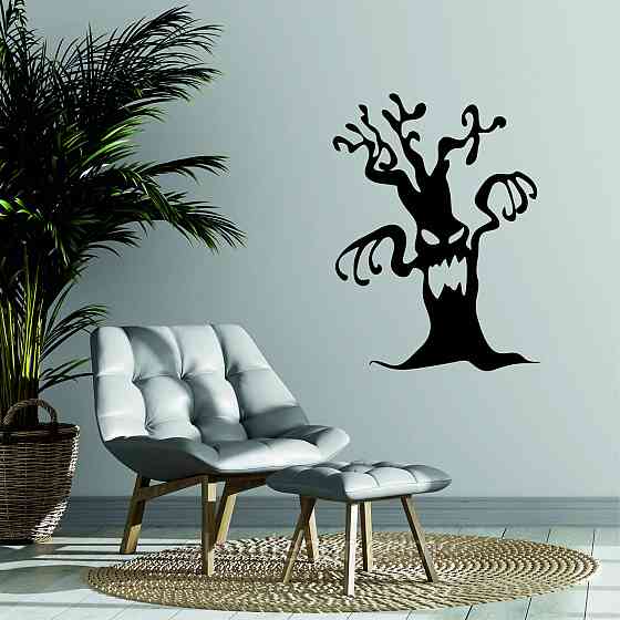 Декоративне настінне Панно «Хелловіїн, силует дерева», Декор на стіну 70*52 см, Чорний Київ