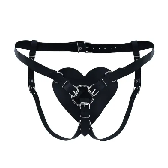 Трусики Серце для страпону з натуральної шкіри Feral Feelings - Hearts Strap-on Belt Black Львів