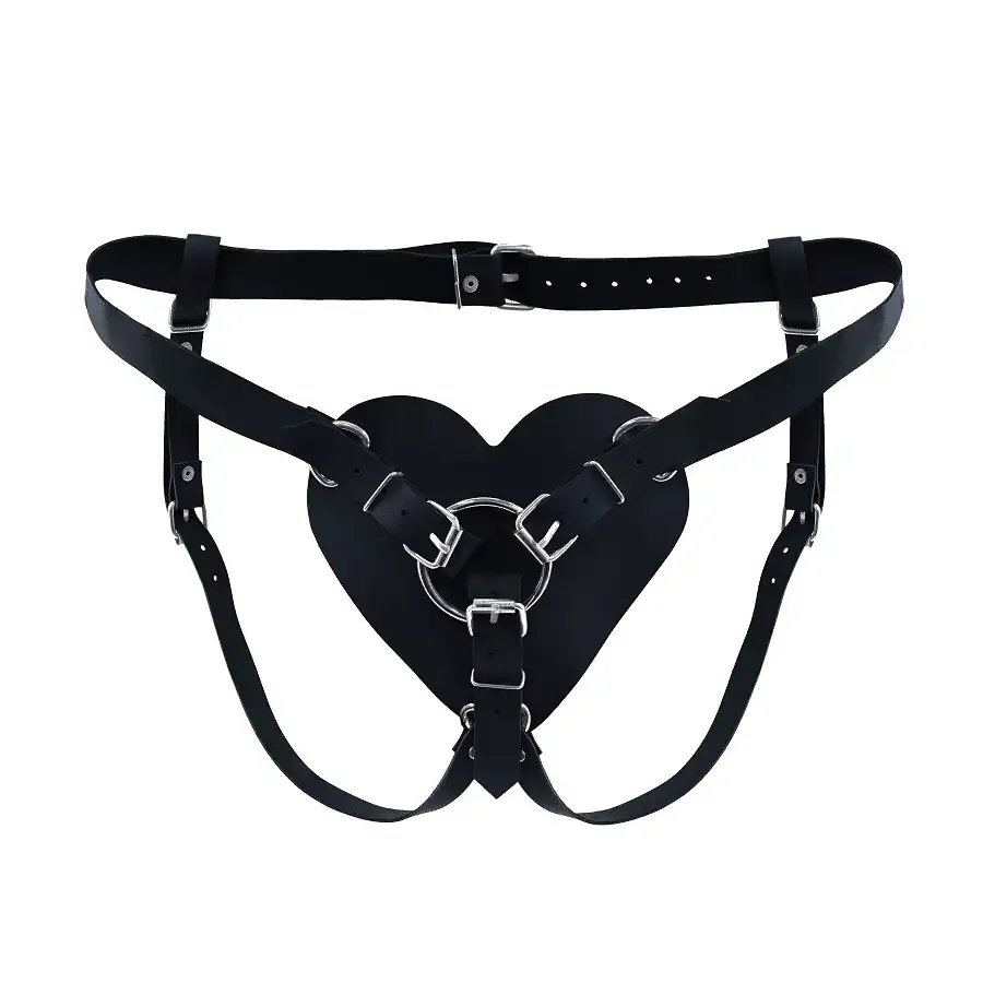 Трусики Серце для страпону з натуральної шкіри Feral Feelings - Hearts Strap-on Belt Black Львів - фото 1