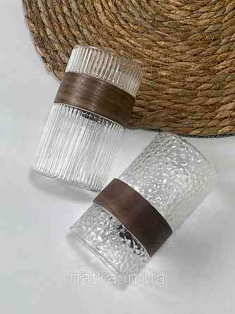 Склянка "Bubble" 450 мл 7.5*13 см 102-353 прозора з дерев'яною вставкою для дому та ресторану Київ