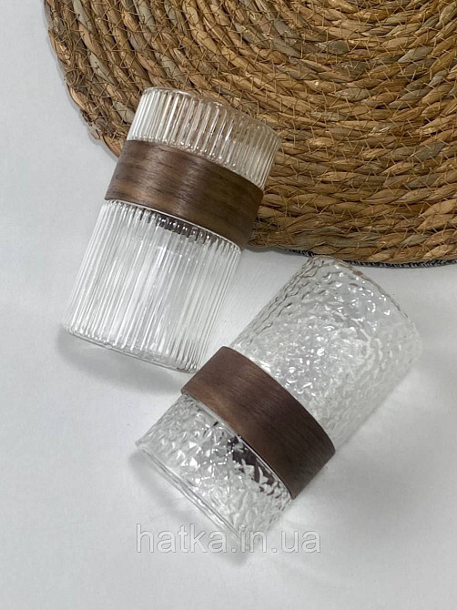 Склянка "Bubble" 450 мл 7.5*13 см 102-353 прозора з дерев'яною вставкою для дому та ресторану Київ - фото 2