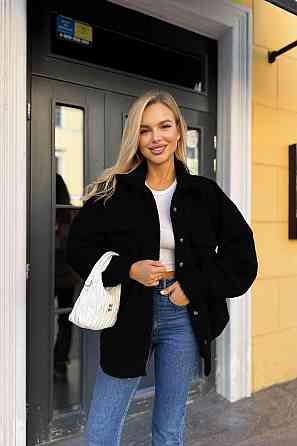 Жіноча тепла оверсайз сорочка на кнопках альпака барашок Чорний Одеса