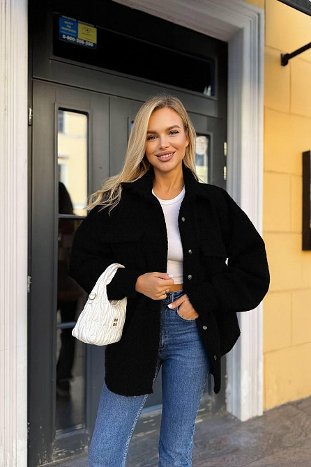 Жіноча тепла оверсайз сорочка на кнопках альпака барашок Чорний Одеса - фото 3