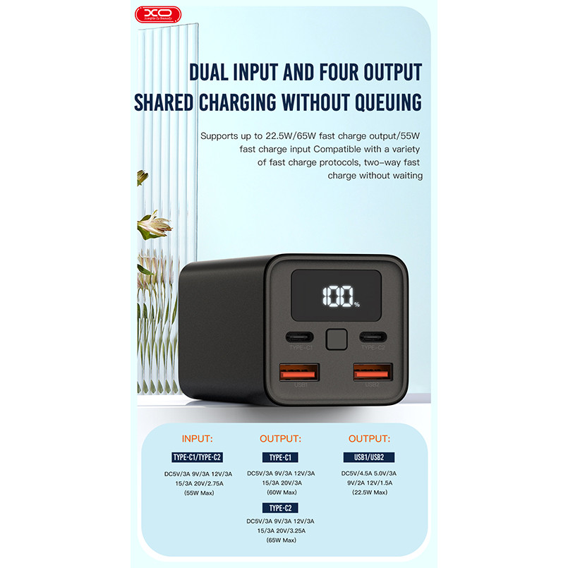 Повербанк (Power Bank) XO PB97 20000mAh 65W чорний Львів - фото 6