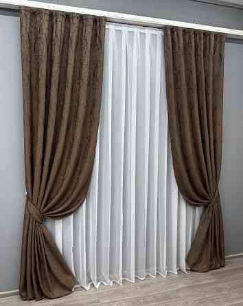 Комплект штор VR-Textil Жакард Viva Marmo № 1780ш Коричневий 150х290 см 2 шт (33-0734) Київ