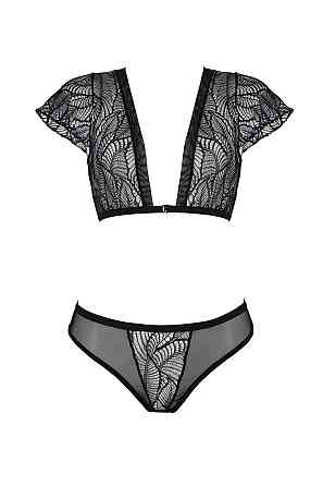 Комплект Passion LEAFA BIKINI black, XXL/XXXL, бюстгальтер-топ с рукавчиками, стринги-шортики с вырезом Sex Aura Киев