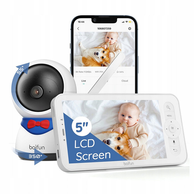 УЦІНКА! Бездротова відеоняня BOIFUN Baby Monitor Baby 5S WIFI з великим 5 дюймовим монітором для бат Дніпро - фото 1