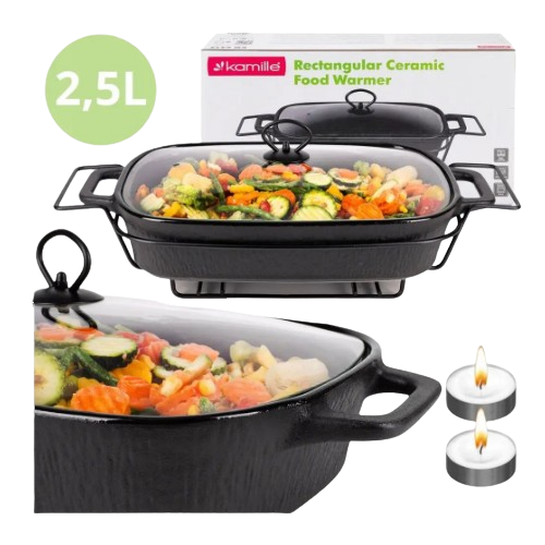 Марміт прямокутний 2,5л 43*24,5*11см скляна кришка + метал.підставка чорний 6428 KAMILLE Житомир - фото 1