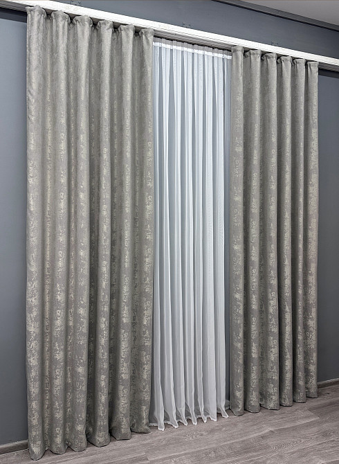 Комплект готовых штор VR-Textil Жаккард Sultan № 869ш Светло-серый 100х250 см 2 шт (39-446) Киев - изображение 4