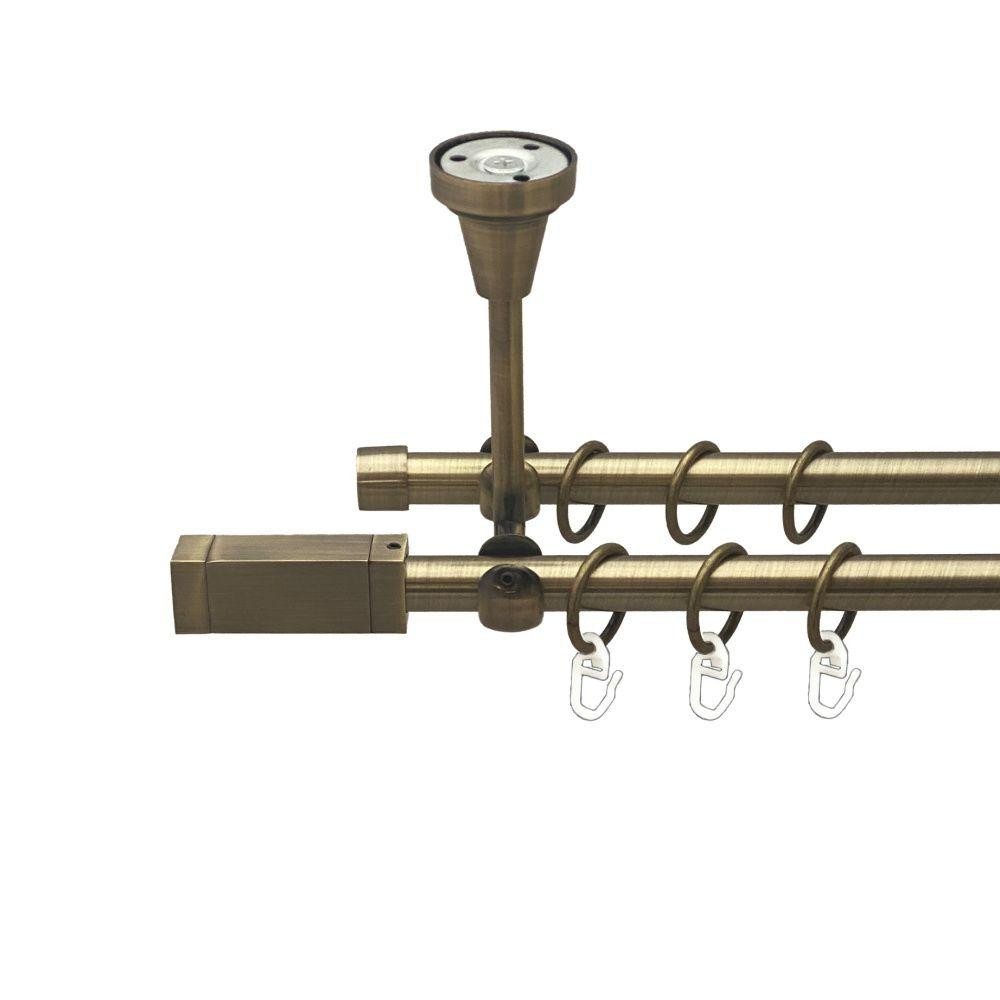 Карниз Orvit Квадро металевий дворядний відкритий до стелі гладка труба кільце металеве Антик 16\16 мм 160 см (00-00016899) Львів - фото 1