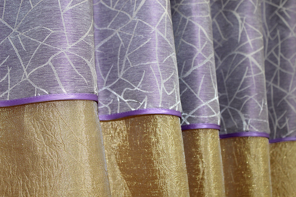 Кухонные шторы VR-Textil № 073к с ламбрекеном и подхватами золотистый с сиреневым 275х170 см (52-0052) Киев - изображение 5
