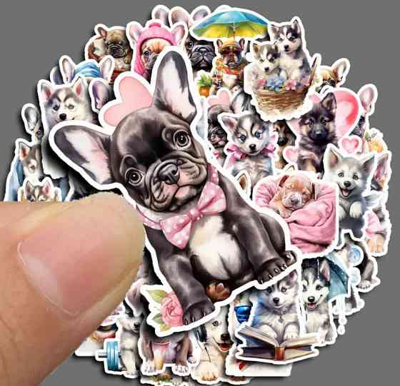 Наклейки Стікери милі цуценята. Водонепроникні Вінілові Естетичні Наклейки з собаками для Пляшки Води, Ноутбука, Набір 25 штук. Київ