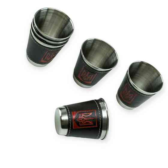 Стакан автомобильный нержавейка 70 мл в кожаном футляре (6шт) с гербом Мукачево