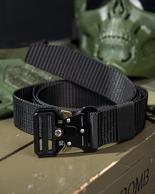 Ремінь чоловічий кобра тактичний із залізною пряжкою карабіном чорний Одеса - фото 1