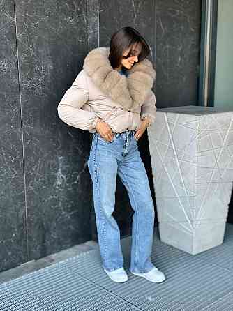 Пуховик жіночий з хутром Бежевий Світлий Соболь S Харків