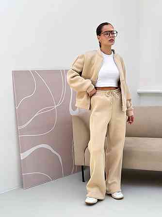 Жіночий костюм теплий з широкими штанами Молочний 48/52 Харків