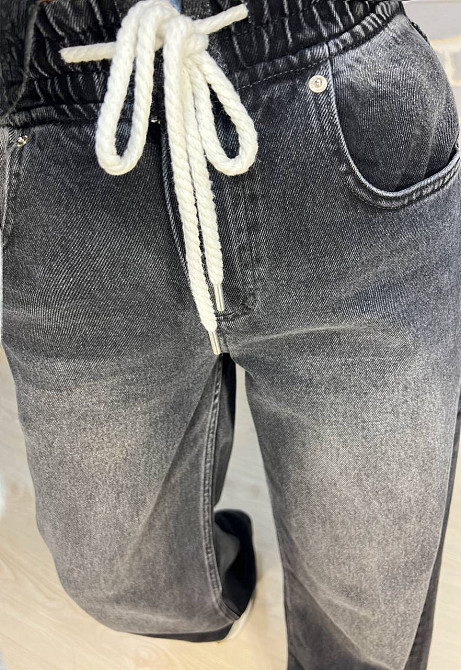 Джинси жіночі Vonnavi 412-241 палаццо вільні від стегна резинка на талії шнурок, чорний, 25, 25, 67 см, 96 см Київ - фото 17