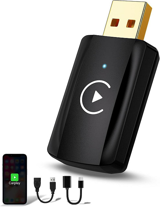 Бездротовий адаптер CarPlay для iPhone, перетворення дротового Карплей для авто, з Wi-Fi 5 ГГц, Bluetooth, USB-A USB-C чорний Київ - фото 1