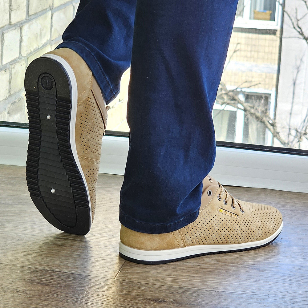 Чоловічі мокасини Літні Бежеві Туфлі Сіточка Коричневі Світлі (розміри: 40,41,42,43,44,45) - 207-4 Дніпро - фото 4