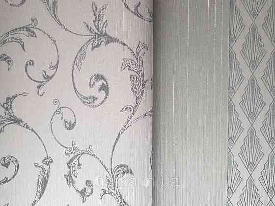 Шпалери текстильні 0.53х10.05 Rasch Textil Valentina класика завитки вензелі чорно сірі сірий металік Київ