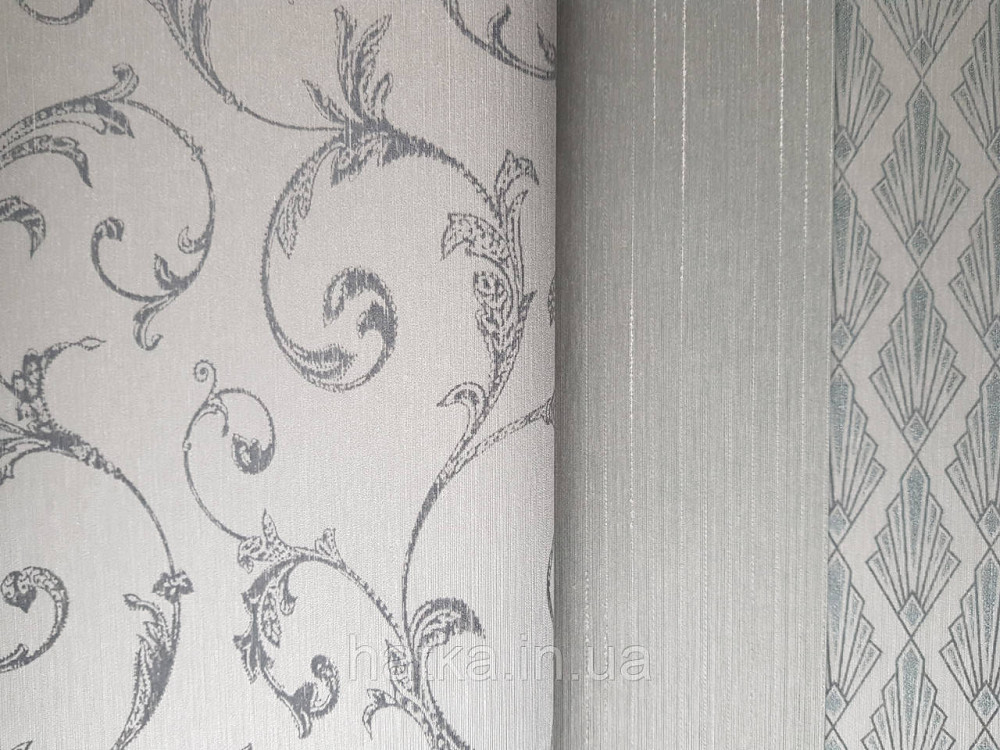 Шпалери текстильні 0.53х10.05 Rasch Textil Valentina класика завитки вензелі чорно сірі сірий металік Київ - фото 3