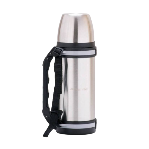 Термос 1500мл з ручкою та ремінцем нержавіюча сталь сірий KAMILLE 2091 Житомир - фото 3