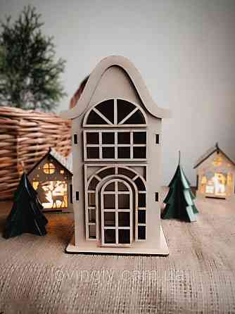 Декоративний будиночок з дерева 22 см , Скандинавський стиль, LED підсвітка Ірпінь