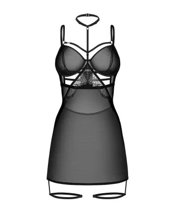 Бэби-долл Obsessive Arrowel Black chemise L/XL, с декоративным чокером и гартерами Львов