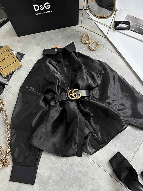 Женская стильная блуза из полупрозрачной органзы Черный Одесса - изображение 4