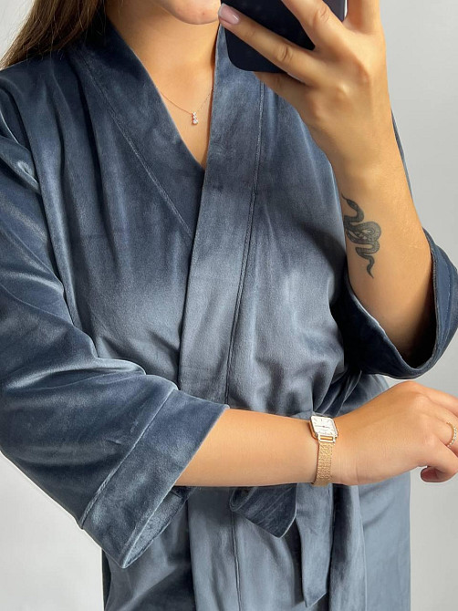 Халат жіночий плюш велюр під пояс Графітовий S Харків - фото 2