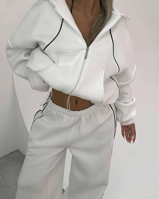 Женский теплый костюм двойка свободного кроя турецкая трехнить пенье с начесом Белый, 44 Одесса - изображение 3